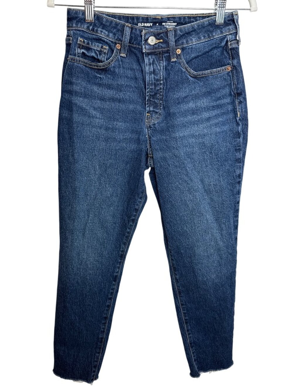 Old Navy Jeans Womens 4 High Rise Straight Leg Blue Denim Raw Hem Casual
